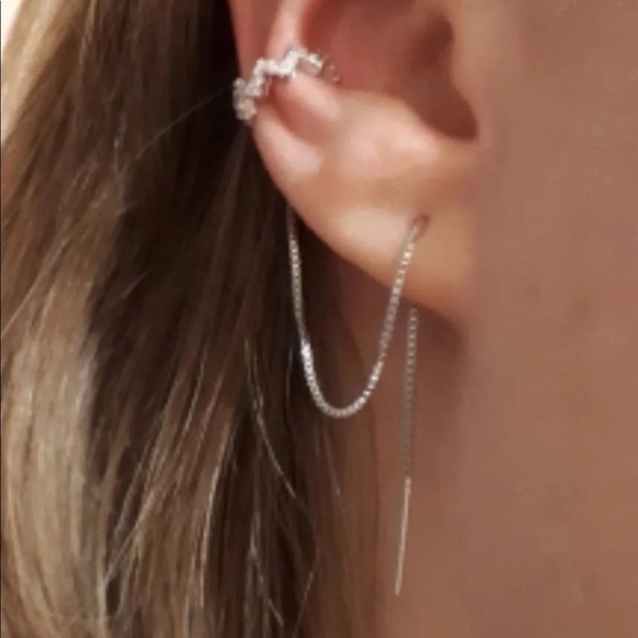 Modest Lu Jewelry - Sterling Silver Crystal Cuff Thread Earrings